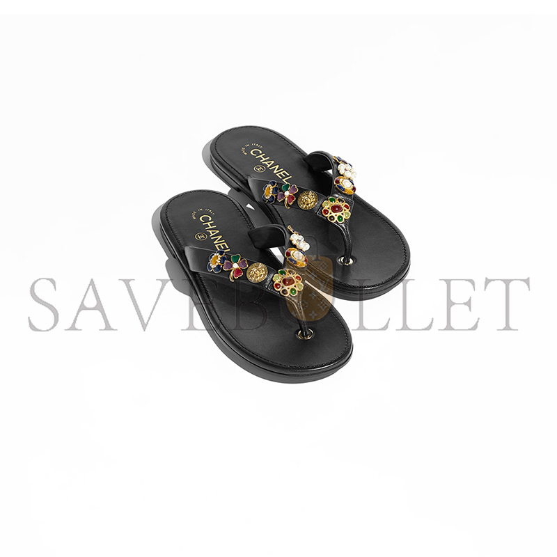CHANEL THONGS LAMBSKIN & METAL BLACK G46304